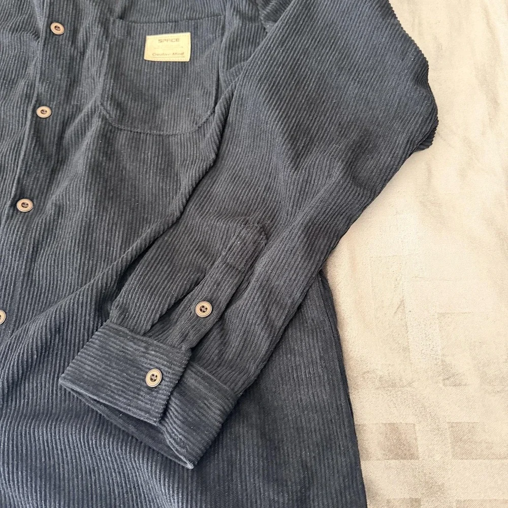 Shein Shirt Mens XL Black Corduroy Long Sleeve Button Up Chest Pocket Casual